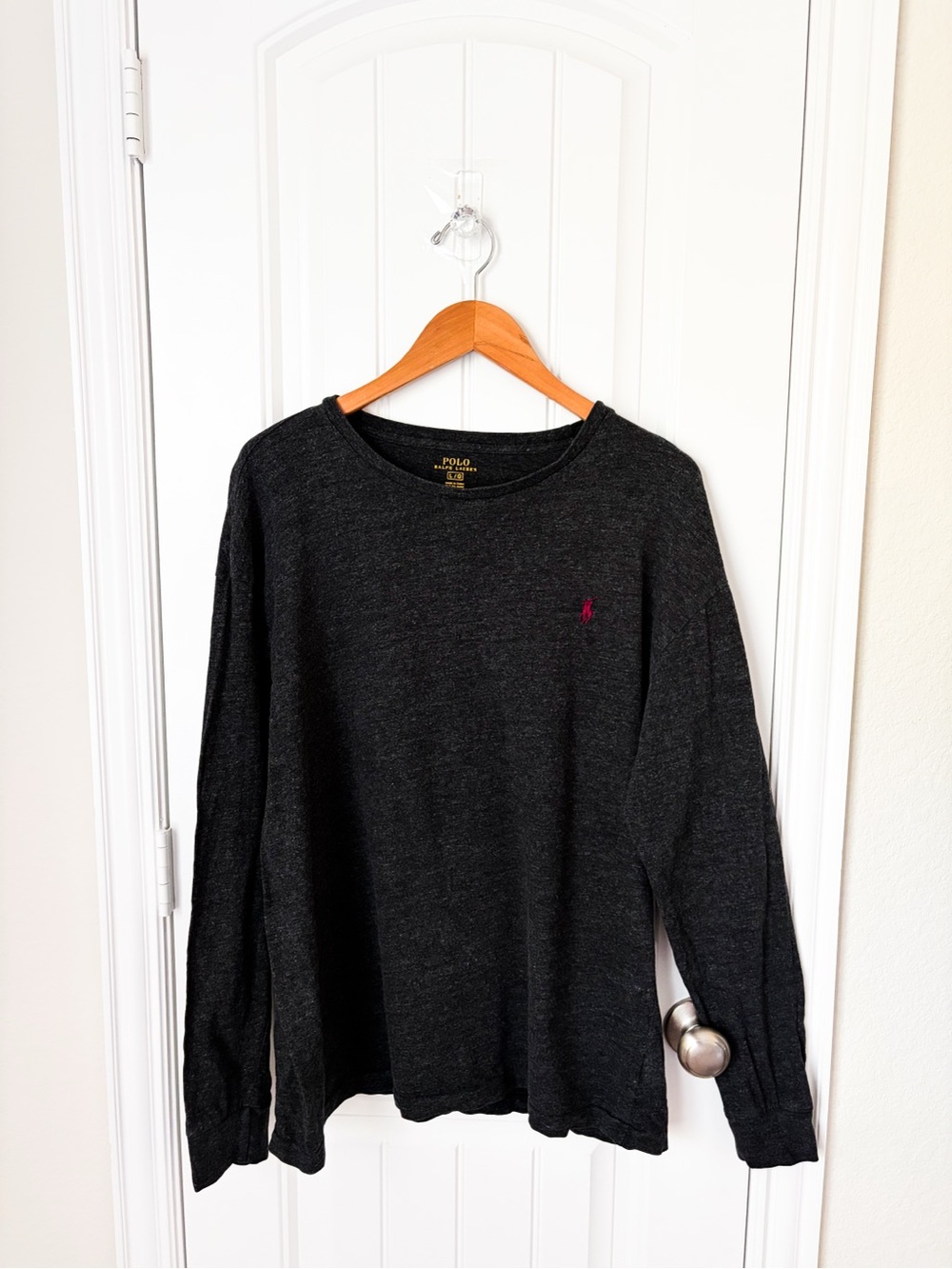 Polo Ralph Lauren Long Sleeve Tee Charcoal Gray Burgundy Size Large